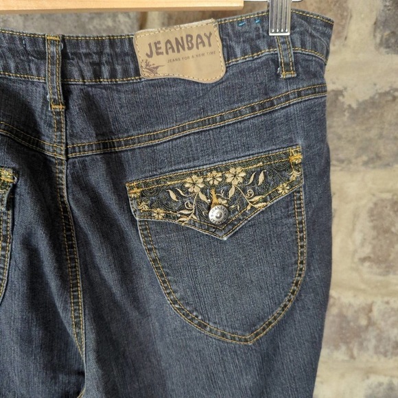 JEANBAY Blue Capri Jeans Woman's Size 14W Embroidered Pockets Y2K Retro Stretch - Picture 8 of 12